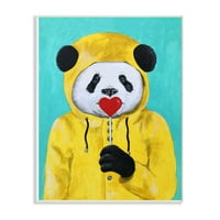 Bir Lolipop Duvar Plak Sanatı ile Stupell Ev Dekor Koleksiyonu Sarı Ceket Panda