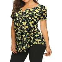 Chama Kısa Kollu Tunik Üstleri Kadınlar için Çiçek Baskılı Bluz Gömlek