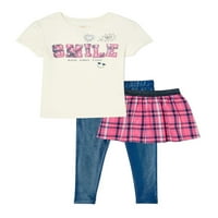 Çocuklar Garanimals Kızlar Grafik T-Shirt, Etek ve Tozluk, 3 Parçalı Kıyafet Seti, 4-10 Beden