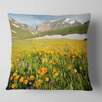 Yabani Sarı Çiçekli Designart Dağ Ovası - Çiçekli Kırlent - 16x16