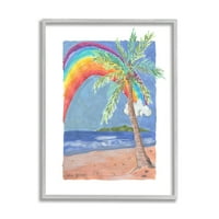 Stupell Industries Kaprisli Gökkuşağı Plaj Tropikal Palmiye Ağacı Boyama Gri Çerçeveli Sanat Baskı Duvar Sanatı,