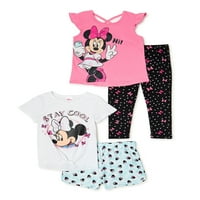 Disney Minnie Mouse Kız Modası Mi & Match, 4'lü Kıyafet Seti, 4-8 Beden