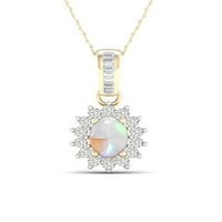 Imperial Gemstone 10 k Sarı Altın Kaplama Gümüş Oval Kesim Düzenlendi Opal Düzenlendi Beyaz Safir Halo Kolye