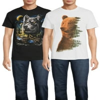 Mizah erkek ve büyük erkek kurt gece ve ayı ağaçları grafik T-Shirt, 2'lipaket