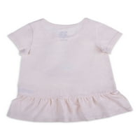 Peppa Domuz Bebek Kız ve Yürümeye Başlayan Kızlar Çarpıntı Kollu T-shirt, Peplum T-shirt ve Tozluk, 3 Parçalı Kıyafet
