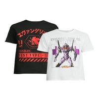 Neon Genesis Evangelion Anime erkek ve büyük erkek grafik T-Shirt, 2'lipaket, boyutları S-3XL