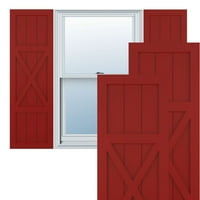 Ekena Millwork 15 W 34 H Gerçek Fit PVC Merkezi X-Board Çiftlik Evi Sabit Montajlı Panjurlar, Yangın Kırmızısı