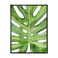 Designart 'Close Up Yeşil Monstera Yaprak Tropikal Palm' Tropikal Çerçeveli Tuval Duvar Sanatı Baskı