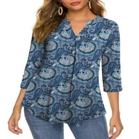 Chama Kollu V Boyun Tunik Üstleri Kadınlar için Paisley Baskılı Folwy Bluz Gömlek