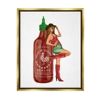 Stupell Sanayi Güney Kız Sıcak sos şişesi Güzellik ve Moda Boyama Altın Şamandıra Çerçeveli sanat Baskı Duvar Sanatı
