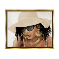Stupell Industries Süslenmiş Kadın Şapka Boyama Metalik Altın Yüzen Çerçeveli Tuval Baskı Duvar Sanatı, Tasarım Lanie