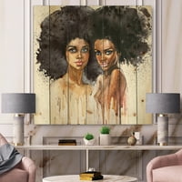 Designart 'İki Afrikalı Amerikalı Kadının Portresi' Doğal Çam Ağacına Modern Baskı